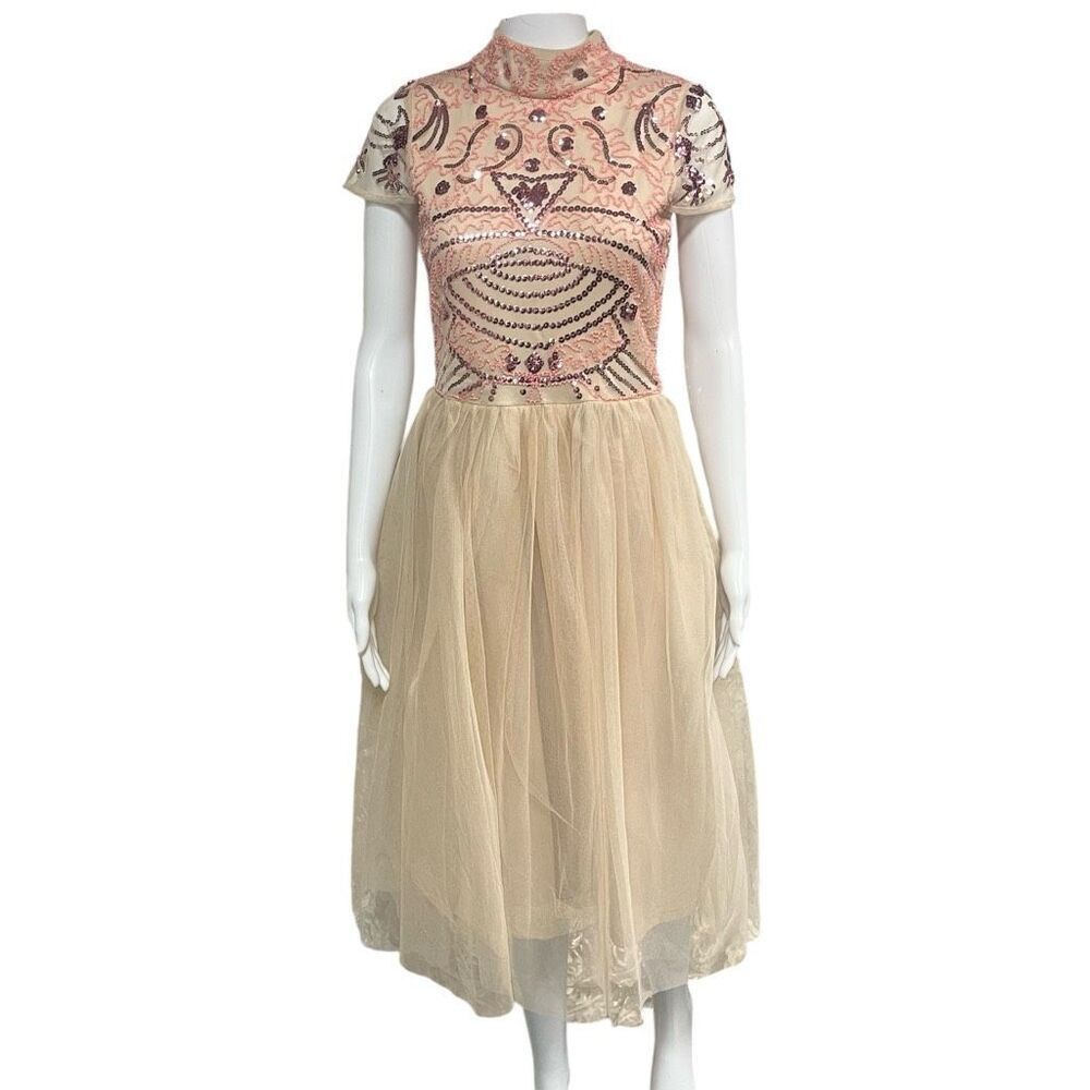 Boohoo B Embellished Skater Fairy Core Cap Sleeve High Neck Tutu Botton Nude